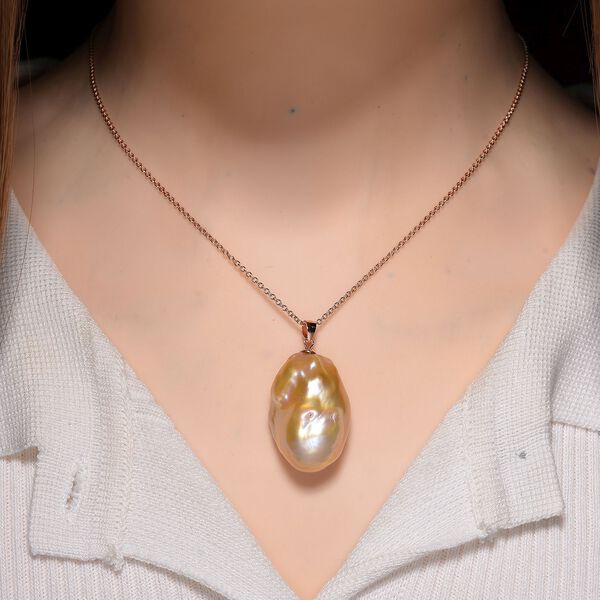 D'Joy AAAA Pfirsich-S&uuml;&szlig;wasser Barockperle Anh&auml;nger mit 50cm Kette, 925 Silber ros&eacute;vergoldet image number 2