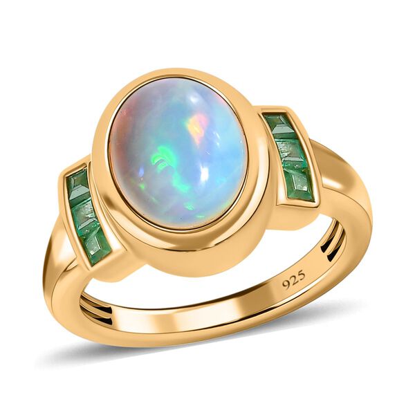 Natürlicher, äthiopischer Welo Opal und Kagem sambischer Smaragd-Ring - 2,05 ct. image number 3