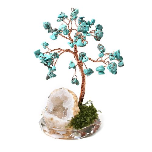 Handgefertigter Türkis-Kristallbaum aus Kupferdraht, 7×12 cm, Türkisblau image number 1