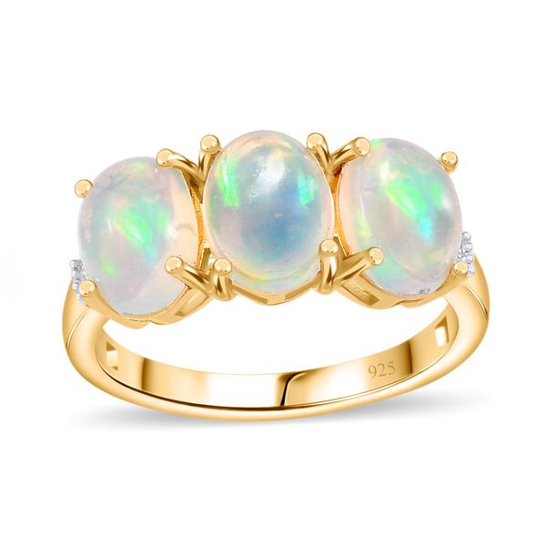 AA Nat&uuml;rlicher, &auml;thiopischer Welo Opal, Wei&szlig;er Diamant Ring, 925 Silber 750 Gelbgold Vermeil (Gr&ouml;&szlig;e 20.00) ca. 2.34 ct image number 5