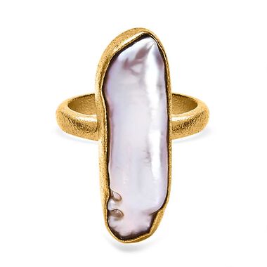 Pfirsich-Süßwasser Perle Ring, 925 Silber Gelbgold Vermeil, (Größe 18.00)