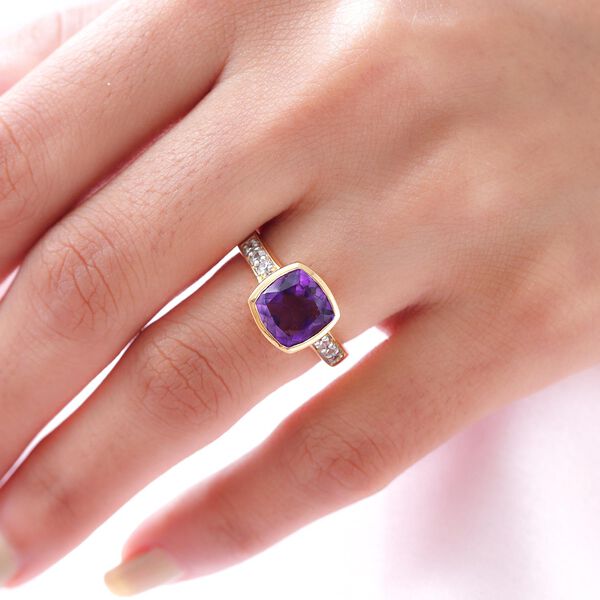 Nat&uuml;rlicher, marokkanischer Amethyst und wei&szlig;er Zirkon-Ring, 925 Silber vergoldet  ca. 3,83 ct image number 3