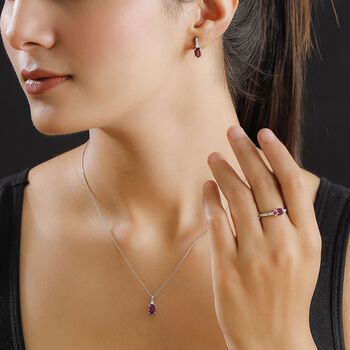 Rhodolith Granat Schmuckset 925 Silber rhodiniert,&nbsp;(Gr&ouml;&szlig;e 20.00), ca. 3.93 ct