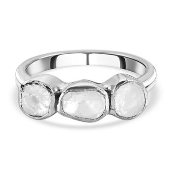 Handgearbeiteter, nat&uuml;rlicher Polki Diamant Ring, 925 Silber platiniert (Gr&ouml;&szlig;e 16.00) ca. 0.33 ct
