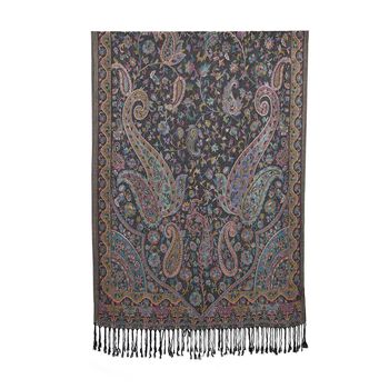 Schal mit Quasten und Paisleymuster, 70x180 cm, Schwarz