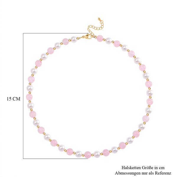 Rosenquarz, Weiße Muschelkernperle Halskette ca. 45 cm+ 5 cm Extender, Standard gelb vergoldet image number 5