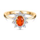 D'Joy AAA Blaze Feueropal, Weißer Zirkon Ring 925 Silber 750 Gelb Vergoldet (Größe 21.00) ca. 0,83 ct