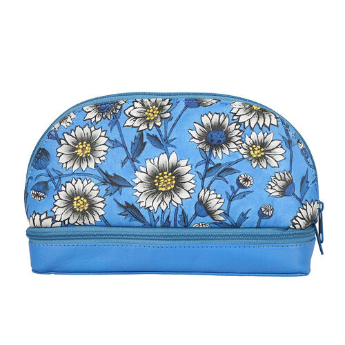SUKRITI - 100% Leder: handbemalter Beauty Organizer, Blau image number 0
