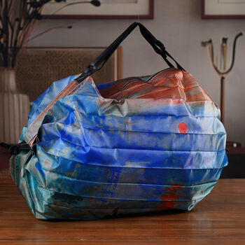 Faltbare Einkaufstasche mit Rei&szlig;verschlussfach 50 x 70 cm Blau Gr&uuml;n Seemotiv