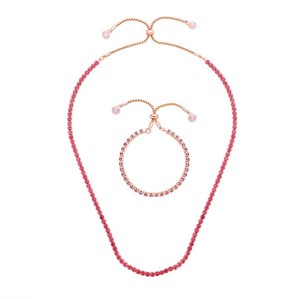 2er-Set - verstellbare, rosa Kristall-Halskette und Armband - 0,50 ct.