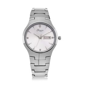 GENOA TIME V2 Uhr mit Japanischem VJ33 Quarzwerk, 36 mm, Zifferblatt mit Kristallen und Datumsanzeige, Armband aus Wolframstahl, 3 ATM wasserdicht