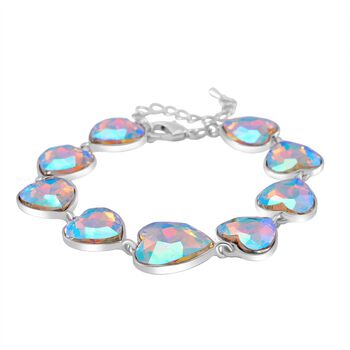 2er Set - Simulierter Mystischer Wei&szlig;er Kristall Armband und Ohrringe, silberfarben