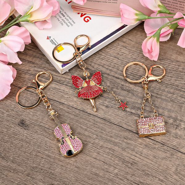 Elegantes Schl&uuml;sselanh&auml;nger-Set, Handtasche, Frau, Gitarre image number 2