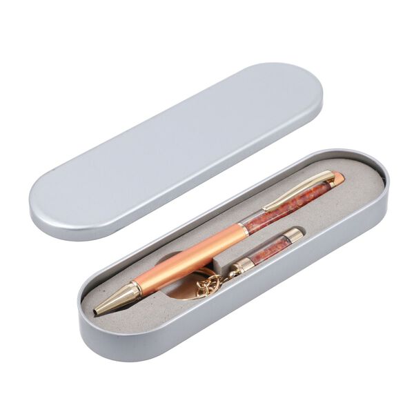 3er Set - Notizbuch mit Einband aus 100% echtem Leder, Kugelschreiber und Schl&uuml;sselanh&auml;nger gef&uuml;llt mit echtem Feueropal image number 6