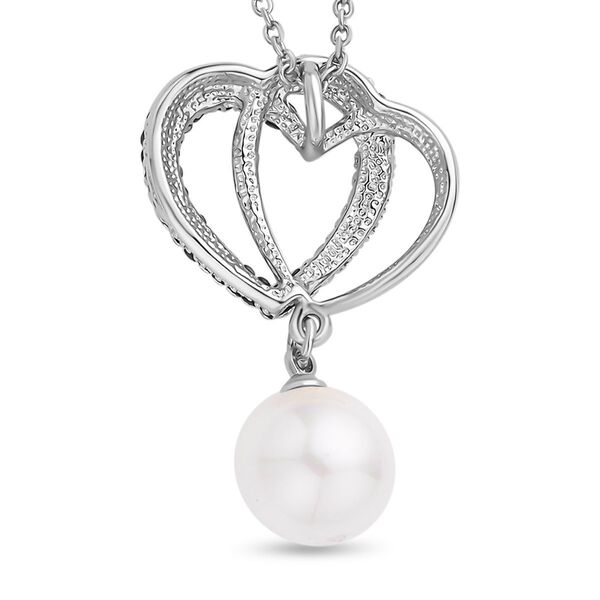 Wei&szlig;e Muschelkernperle und Kristall-Halskette in Silberton, 50 cm - 2,50 ct. image number 5