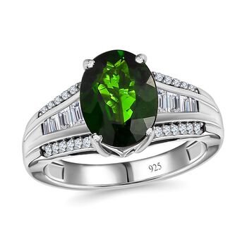 Nat&uuml;rlicher Chromdiopsid, Moissanit Ring, 925 Silber platiniert (Gr&ouml;&szlig;e 18.00) ca. 3.28 ct