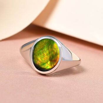 Kanadischer Ammolit-Ring, 925 Silber platiniert (Gr&ouml;&szlig;e 20.00) ca. 2.67 ct