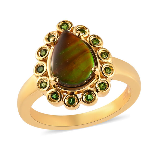 Ammolit und Natürlicher Chromdiopsid Ring 925 Silber vergoldet  ca. 1,75 ct image number 4