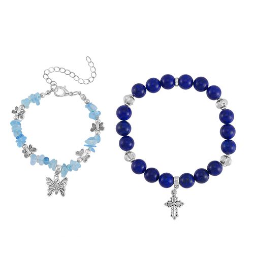 Lapislazuli, Aquamarin Schmuckset  Legierung Schwarz oxidiert ca. 200.00 ct image number 0
