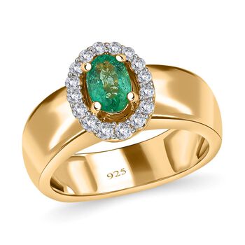 AAA Smaragd, wei&szlig;er Zirkon Ring, 925 Silber Gelbgold Vermeil (Gr&ouml;&szlig;e 19.00) ca. 0.74 ct