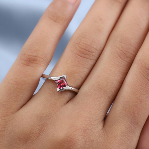 LUSTRO STELLA Hergestellt mit Roter ZIRKONIA Solit&auml;r Ring 925 Silber Platin-&Uuml;berzug (Gr&ouml;&szlig;e 16.0) image number 3