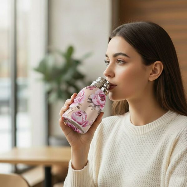 LIVMORE Edelstahl Trinkflasche 260 ml ca. 14 cm Rosenbl&uuml;te Ros&eacute;gold image number 2