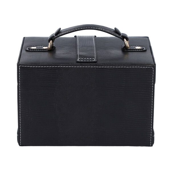 3-lagiger Schmuckkasten mit Schlangenhautmuster und Griff, Gr&ouml;&szlig;e 22x16x14 cm, Schwarz image number 3