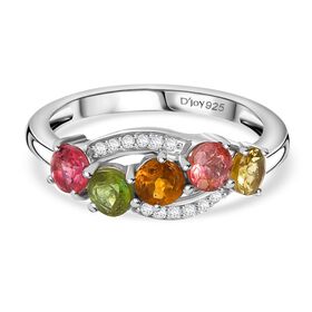 D’joy Mehrfarbig-Turmalin, Weißer Zirkon Ring 925 Silber platiniert (Größe 21.00) ca. 1,18 ct