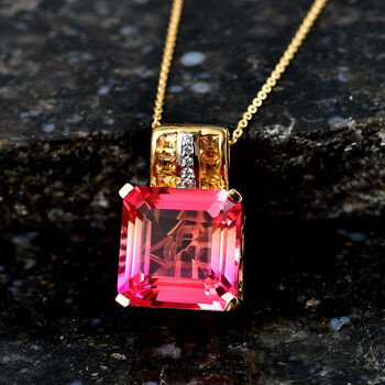 D'Joy Sunset Triplett Quarz, Citrin und Zirkon Anh&auml;nger mit 50cm Kette - 12,60 ct.