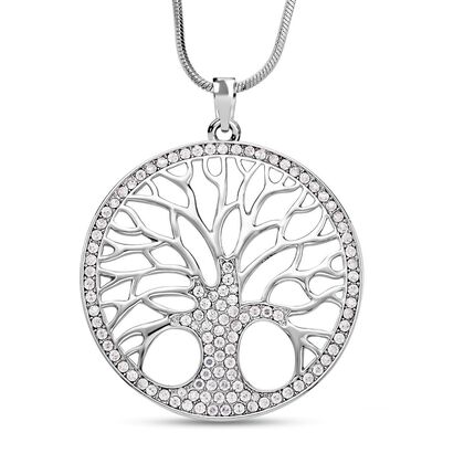 Wei&szlig;er Kristall Lebensbaum-Anh&auml;nger mit Kette, silberfarben