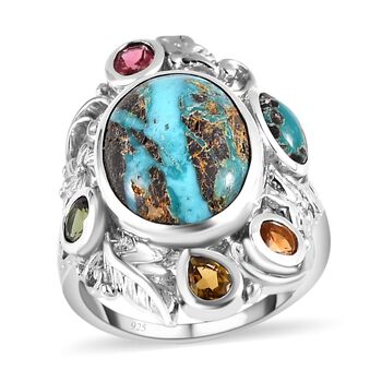 Sierra Nevada T&uuml;rkis und Mehrfach-Turmalin-Ring - 7,04 ct.