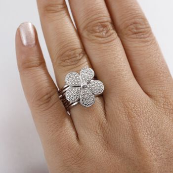 Wei&szlig;er Diamant Konvertierbarer Blumen-Ring, umwandelbar zum Armband, Nickelfreies Messing, 18cm