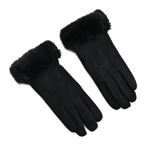 Kaschmir-Handschuhe mit Kunstfellbesatz und Touchscreen-Funktion, One Size, Schwarz image number 0