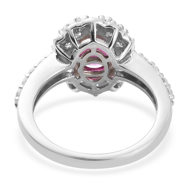 Fissure gef&uuml;llt Rubin und Zirkon Halo Ring 925 Silber Platin-&Uuml;berzug image number 6