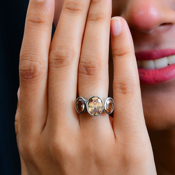 Champagner Zirkonia Ring, Edelstahl (Gr&ouml;&szlig;e 16.00) ca. 8.32 ct image number 3