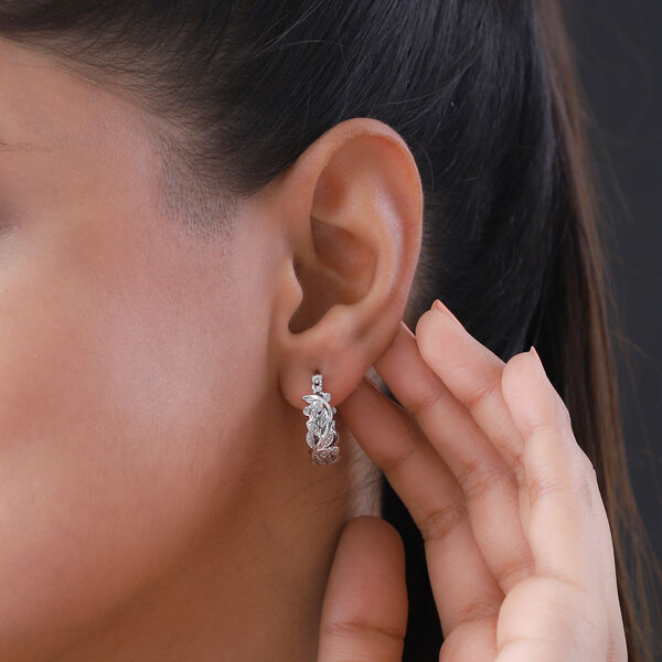 ALLORO platinierte Silber-Creolen mit Diamantakzenten image number 3