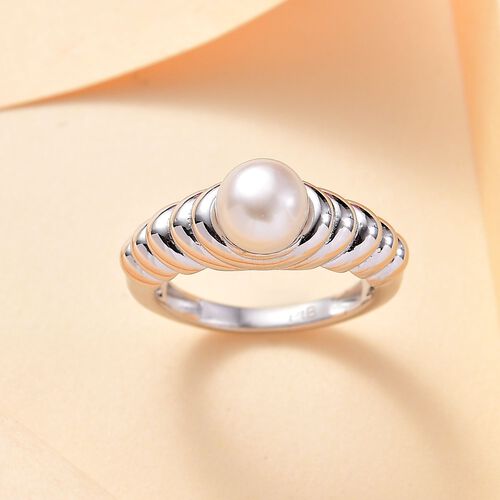 Süßwasser Perle Ring Messing (Größe 18.00), silberfarben image number 1