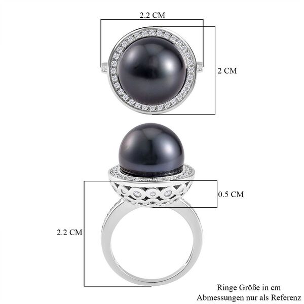 13-14mm Tahiti Perle und Zirkon Ring - 1,04 ct. image number 7