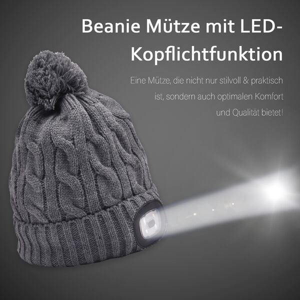 Beanie M&uuml;tze mit LED-Kopflichtfunktion, Grau image number 10