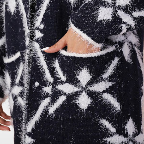 Langer Cardigan mit Taschen und Knopf, gestrickt, Einheitsgröße Dunkelblau image number 4