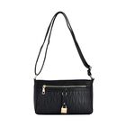 Schultertasche aus Kunstleder, mit mehreren Fächern, 120 cm langem Riemen, 25x16x7 cm, Schwarz