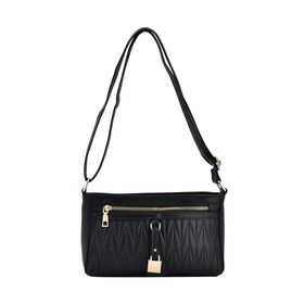 Schultertasche aus Kunstleder, mit mehreren Fächern, Schwarz