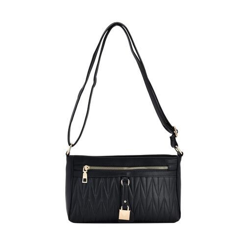 Schultertasche aus Kunstleder, mit mehreren Fächern, Schwarz image number 0