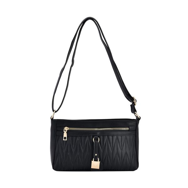 Schultertasche aus Kunstleder, mit mehreren Fächern, Schwarz image number 0