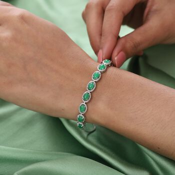 Gr&uuml;nes Jade-Bolo-Armband, ca. 16-26 cm, 925 Silber platiniert ca. 4,62 ct
