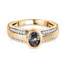 Grüner Tansanit, Weißer Zirkon Ring, 925 Silber Gelbgold Vermeil, (Größe 17.00) ca. 1.08 ct