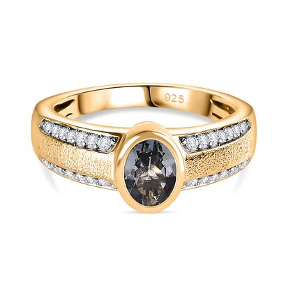 Gr&uuml;ner Tansanit, Wei&szlig;er Zirkon Ring, 925 Silber Gelbgold Vermeil, (Gr&ouml;&szlig;e 17.00) ca. 1.08 ct