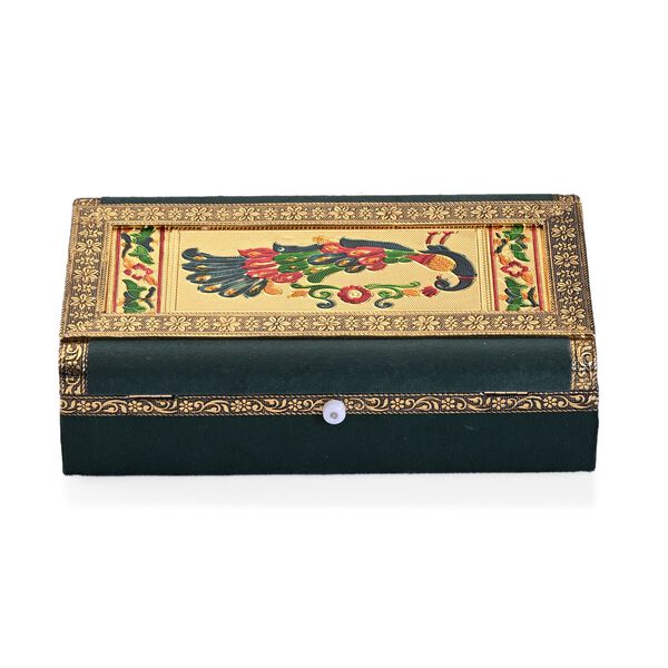 Handgefertigte Schmuckbox mit Pfau-Pr&auml;gung, oxidiertes Finish, 24,2x15x7 cm, Silber-gr&uuml;n image number 3