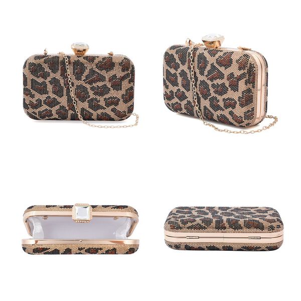 Clutch mit facettierten Kristallen, Leoparden Muster image number 7