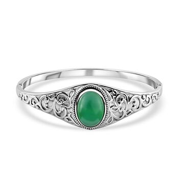 Gr&uuml;ner Onyx Armreif, ca. 19 cm Edelstahl, ca. 12.12 ct